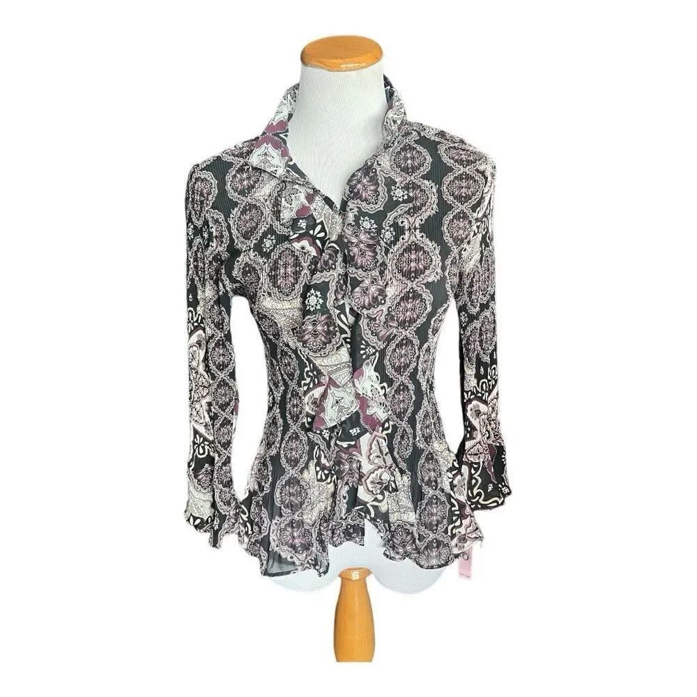 NWT Womens Violet & Claire New York Crinkle Ruffle Button Down Blouse - Sz M
